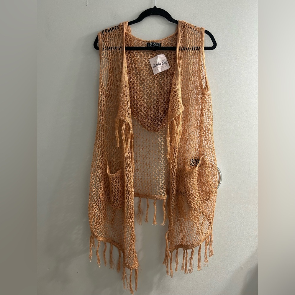 NWT POL bronze crochet hooded cardigan - Picture 1 of 7